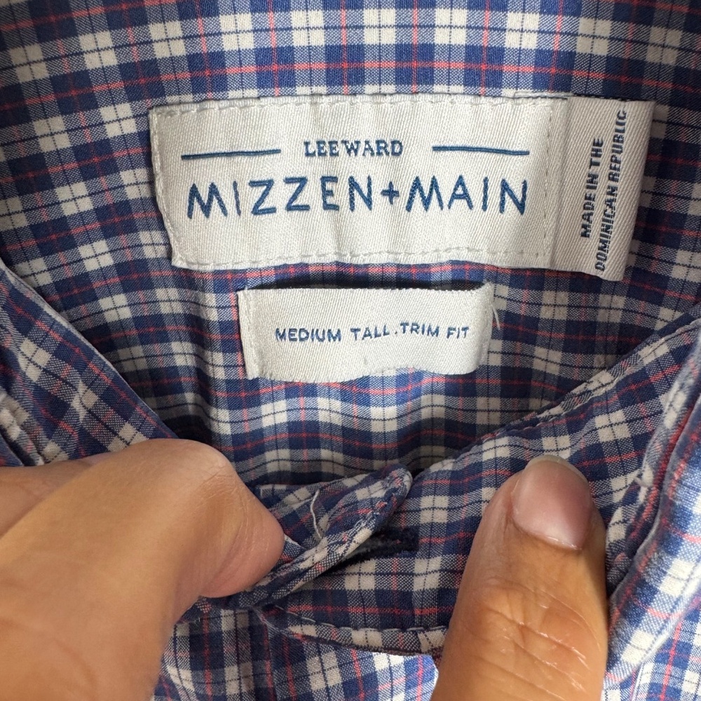 Mizzen & Main Button Down Shirt Size Medium Tall Purple Plaid Performance Office - Picture 5 of 9